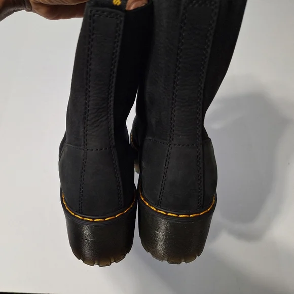 💎NWOB Dr. Martens "Leona" Black Suede Combat Heeled Boots - Picture 10 of 16